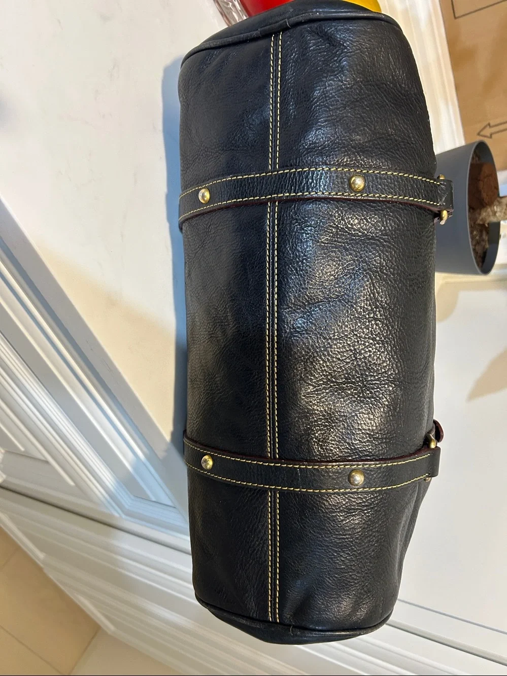 Dooney & Bourke Black Leather Satchel with Red Zip